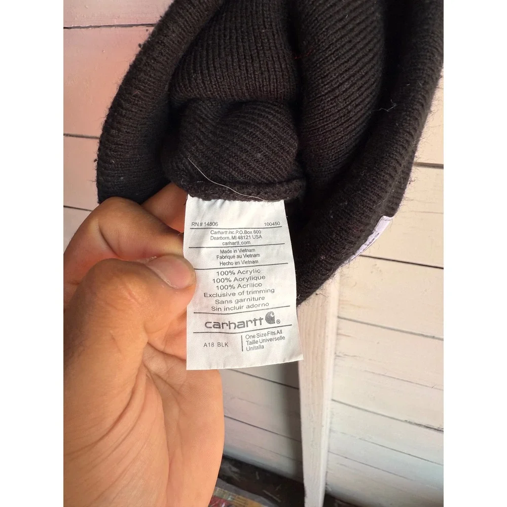 Carhartt A18 BLK Acrylic Watch Hat Beanie Black Rib Knit Logo Patch One Size